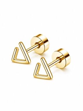 Tiny Gold Triangle Flat Back Stud Earrings 20G Stainless Steel